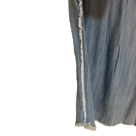 𝅺🎀 Melissa Nepton Puff Shoulder Raw Hem & Seam Soft Denim Button Down Shirt, - Picture 8 of 8